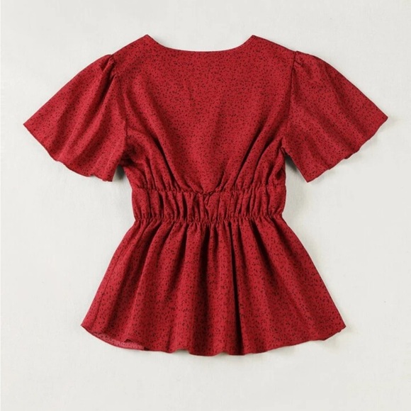 Ruffle Hem Peplum Blouse in Red - Picture 2 of 8